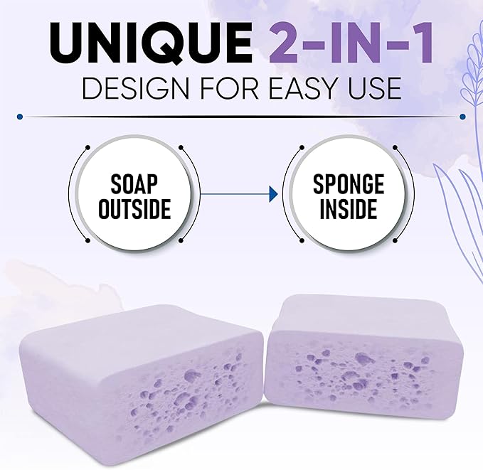 T.Taio Esponjabon Soap Sponge - Cleansing Shower Scrubber - Cleaning Bath Wash Scrub - Oil Removal - Massage & Lather Foot, Elbow, & Face - Bathroom Accessories - Fresh Lavender Scent