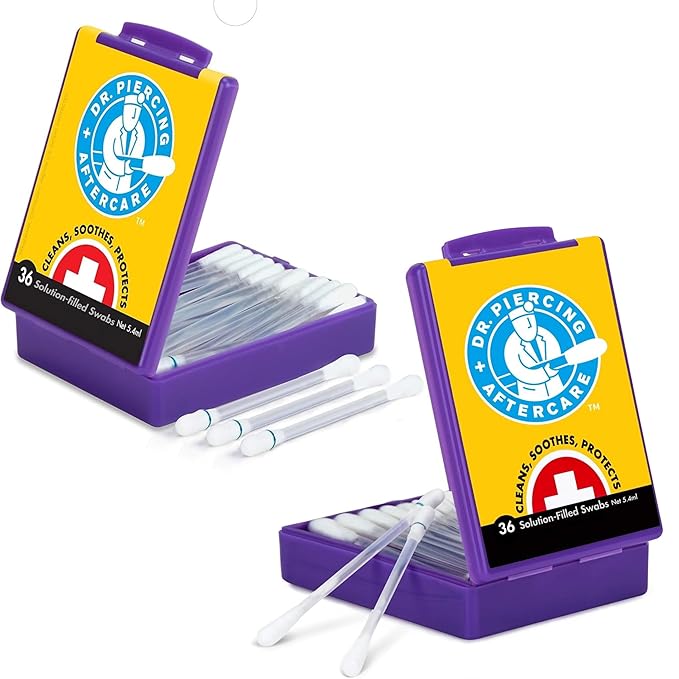 Dr. Piercing Aftercare Swabs – Piercing Bump Saline Solution for Cleansing Earring, Nose, Belly, and Ear Piercings – Gentle Saline Wash for a Refreshing Experience – 72 Easy-to-Use Swabs (2-Pack)