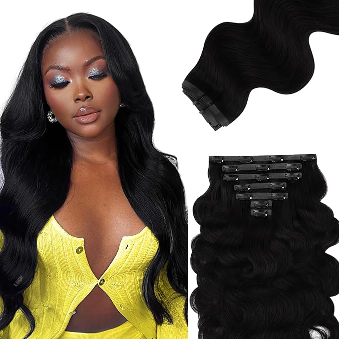 IDN BEAUTY Seamless Clip In Hair Extensions Human Hair Jet Black Real Remy Virgin Human Hair Seamless Clip Ins For Black Women PU Weft Invisible Edge Thick Soft Hair BW 110g 16 Inches
