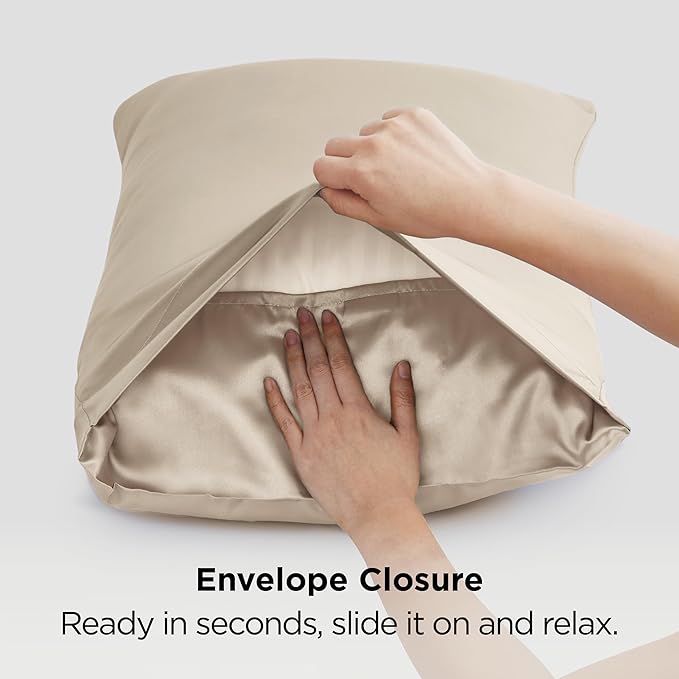 Bedsure Body Pillow Cover 20x54 Inches - Khaki Satin Similar to Silk Pillowcase for Hair and Skin, Cooling and Silky Long Body Pillow Pillowcase with Envelope Closure, Gifts for Women Men