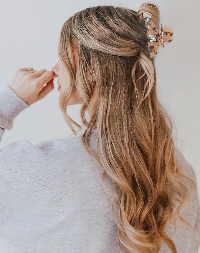 LILIE&WHITE Christmas Gift Tortoise Initial Hair Clips For Women With Letter Rhinestone Hair Claws Trendy Monogram Claw Clips For Thick Hair Alphabet M