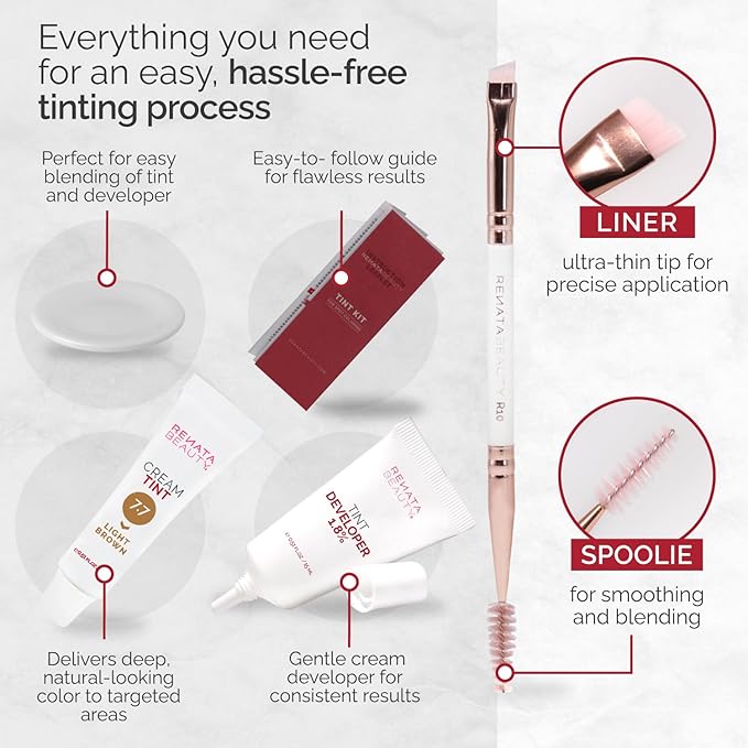 RB RENATA BEAUTY Tint Kit – Cream Hair Dye Kit with Developer and Application Brush for Spot Coloring - Covers Gray Hairs, Smudge-Proof, Long-Lasting Up to 4 Weeks, 20 Applications [Light Brown]