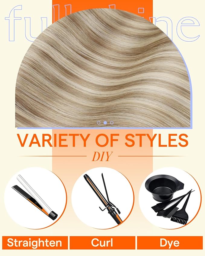 Full Shine Balayage Invisi Edge Clip in Hair Extensions 20 Inch Injected Seamless PU Clip in Hair Extensions Blonde Highlights Platinum Blonde Real Hair 6 PCS 120 G