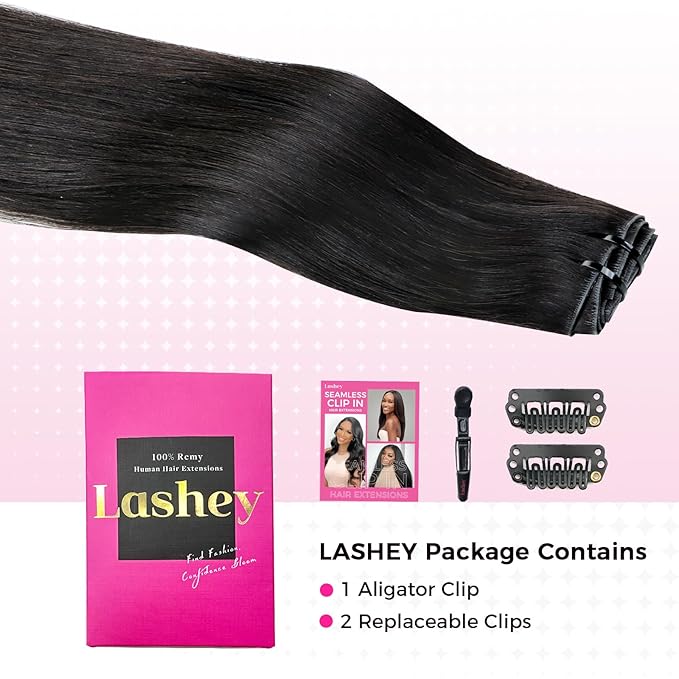 Lashey Invisi Edge Clip in Hair Extensions, 7pcs 110g 22 Inch Natural Black Seamless Clip in Hair Extensions Human Hair Silky Straight Real Remy Human Hair