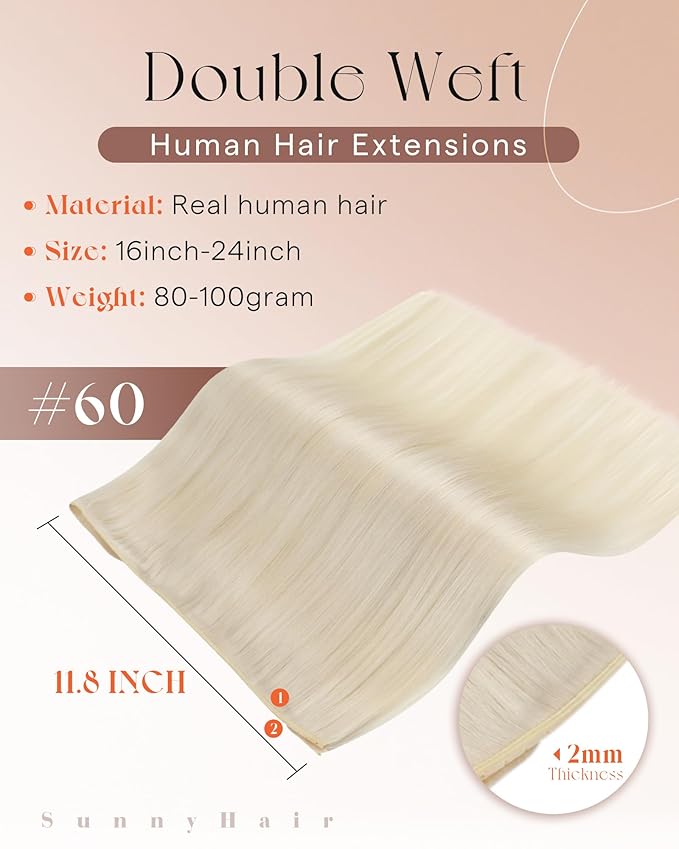 Sunny Hair Butterfly Weft Extensions Human Hair Platinum Blonde Butterfly Genius Weft Hair Extensions with Hole Double Layered Micro Bead Weft for Women 16 Inch 80G