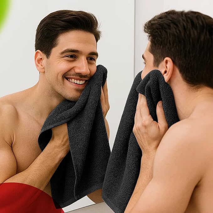 RIVERSIDE 6 Pack Premium Hand Towels Set, 16x28 inches, 100% Ring Spun Cotton, 600 GSM, Soft, Quick Dry and Highly Absorbent, Towels for Bathroom, Kitchen, Gym, Spa - Black