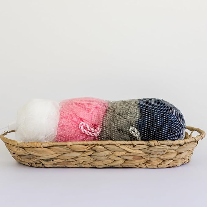 Loofah Sponges for Shower and Bathing, Pink White Blue and Gray Exfoliating Body Scrubbers Multi Pack, Shower Puffs for Men or Women, Travel Bath Accessory