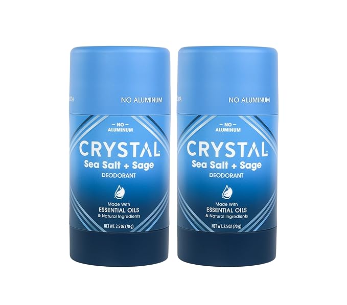 CRYSTAL Magnesium Solid Stick Natural Deodorant, Non-Irritating Aluminum Free Deodorant for Men or Women, Safely and Effectively Fights Odor, Baking Soda Free, Sea Salt + Sage, 2.5 oz (Pack of 2)