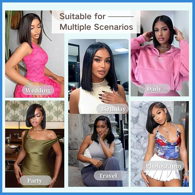 Wear and Go Glueless Bob Wig Human Hair Pre Plucked Pre Cut 4X4 HD Lace Closure Wigs Human Hair 3 Seconds to Wear Straight Lace Front Wigs Human Hair for Black Women Glueless Short Bob Wig (6 Inch )