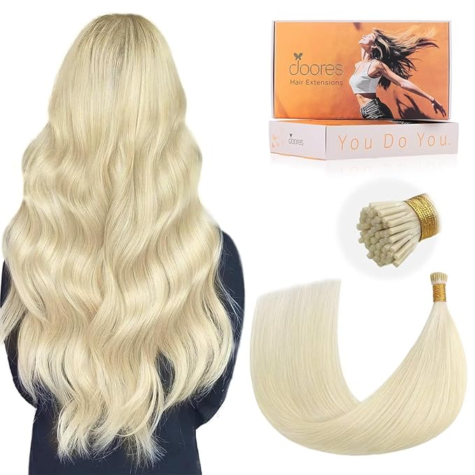 DOORES I Tips Remy Hair Extensions for Women, Platinum Blonde 50g/50s 20 Inch, Tips Hair Extensions Real Human Hair I Tip Remy Hair Extensions Cold Fusion Hair Extensions Straight ITip Extensions