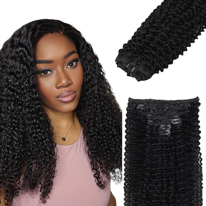 IDN BEAUTY Clip In Hair Extensions Real Human Hair, 22 Inch 120g 7pcs Natural Black Kinky Curly Human Hair Clip In Extensions Remy Virgin Human Hair Clip Ins Real Human Hair Black Women Thick Hair