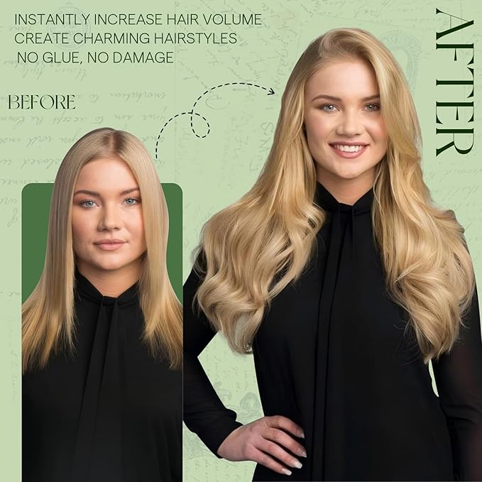 RUNATURE Clip in Hair Extensions Blonde, Real Human Hair Clip in Extensions, Remy Hair Extensions Clip ins, Double Weft Full Head Hair, 18 Inch 120g 7pcs #16P24 Golden Blonde Highlights