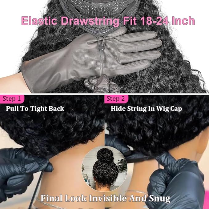 7x5 Wear and Go Glueless Wigs Human Hair Pre Plucked Pre Cut with Drawstring 200 Density Deep Wave HD Lace Front Wigs Human Hair 24 Inch Beginner Friendly Glueless Curly Lace Front Wig for Women