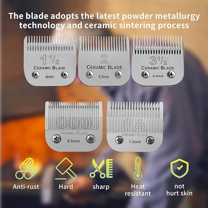 5 Packs Professional Detachable Replacement Ceramic Blades Set,Cut Length 1/50-Inch to 3/8-Inch(0.5MM-9.5MM),compatible with Andis/oster Classic 76/Star-Teq/Power-Teq/A5 Clipper