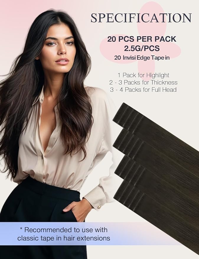 DOORES Invisi Edge Tape in Human Hair Extensions, Mocha Brown 10 Injection Tapeins with 10 Injection Tapeins 50g 22 Inch, Injected Tape in Extensions Virgin Human Hair