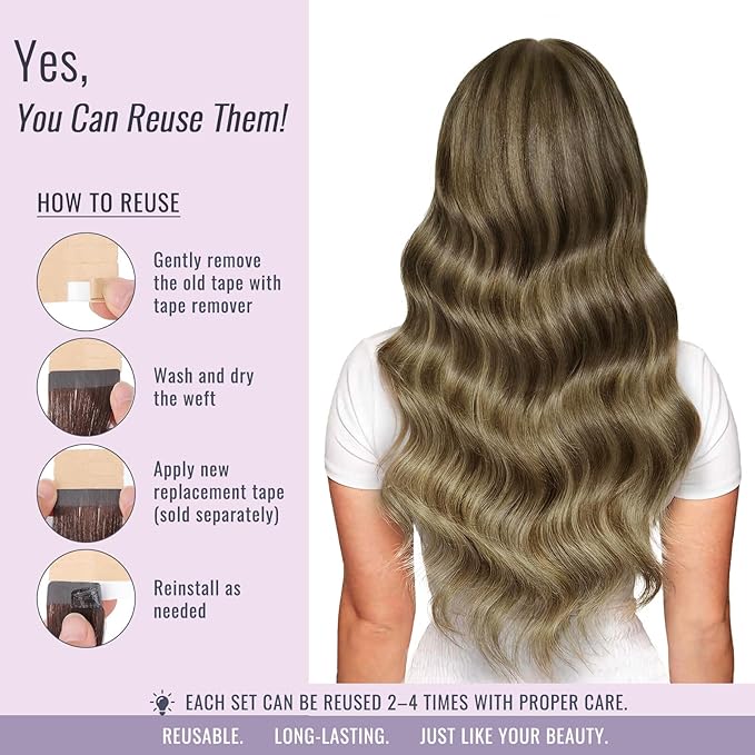 Fshine Remy Tape in Hair Extensions 16 Inch Double Sided Medium Brown Highlight Honey Blonde Skin Weft Human Hair 50 g Invisible 20 pcs,Designed to Boost Volume & Length