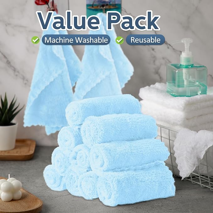 Newwiee 100 Count Washcloths Quick Drying Bathroom Wash Clothes 12 x 12 Inch Face Towels Microfiber Soft Wash Rags Bulk for Your Face and Body Facial Towels for Spa Fingertip Towel (Light Blue)
