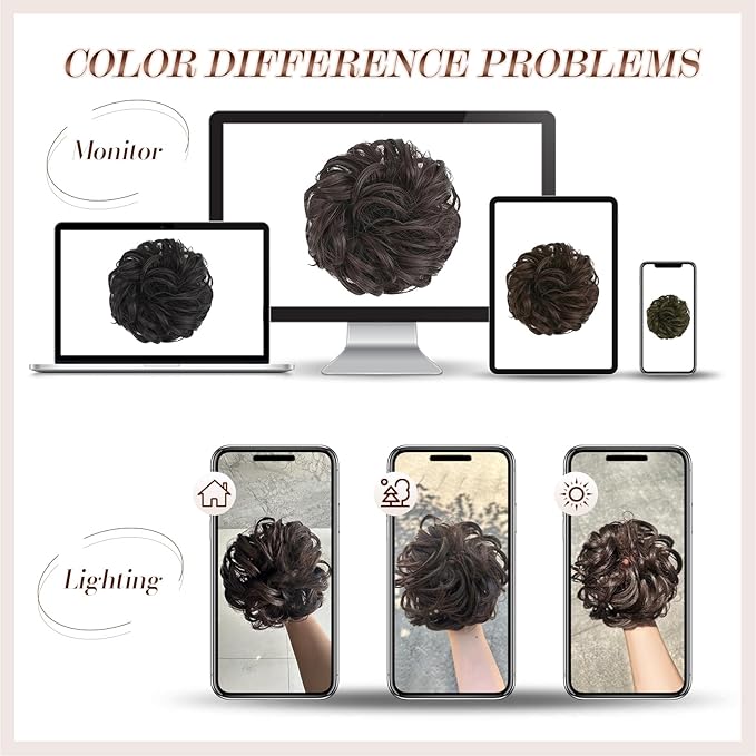 FESHFEN Messy Bun Hair Piece - Elastic Wavy Curly Hair Bun Scrunchies Extensions Synthetic Chignon Hairpieces for Women, Champagne Blonde & White Blonde 1.5 oz