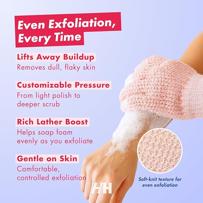 Handmade Heroes Tough Love Exfoliating Gloves – 2pc Reusable Body Scrub Washcloth Mitt for Shower, Bath & Spa, Dead Skin Remover, Ingrown Hair & Self-Tan Exfoliator, Shower Accessories for Smooth Skin