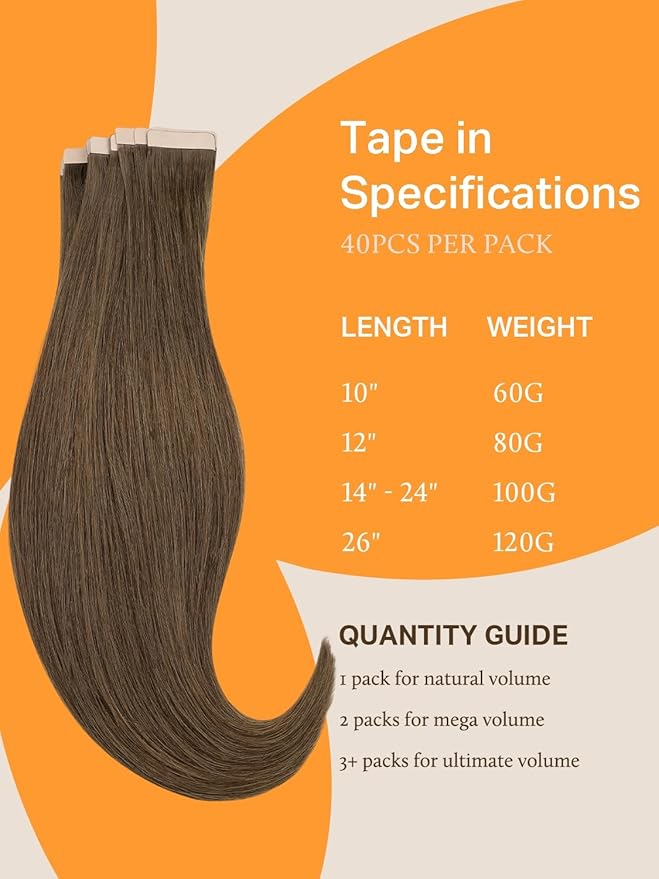 DOORES Light Ash Brown Tape in Hair Extensions - 22 Inch, 100g, 40pcs - Human Hair Remy Straight Extensions, Skin Weft