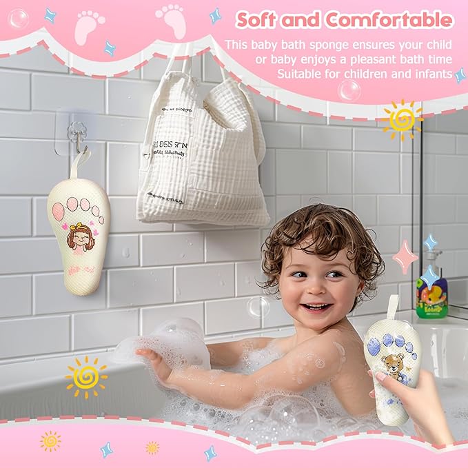 Baby and Kids Bath Loofah Sponge (2 Pack) Cute Foot-Shaped Child & Toddler Bath Exfoliating Body Scrubber luffa Sponge.Bath Sponge Specially Designed for Infants, Women, Boys, and Girls