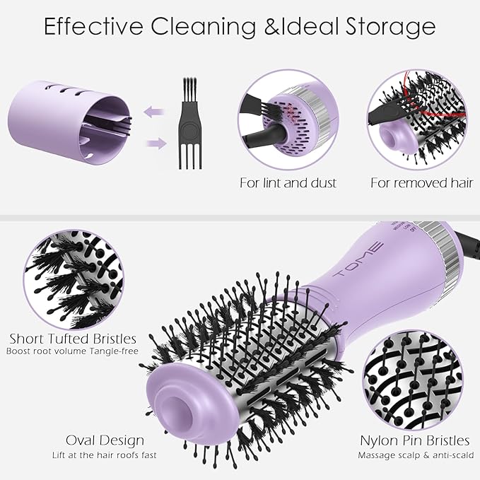 Travel Hair Dryer Brush, Dual Voltage Blow Dryer Brush, Mini Hot Air Portable 2 inch Travel Hair Dryer Styler Volumizer Oval Shape (Purple)