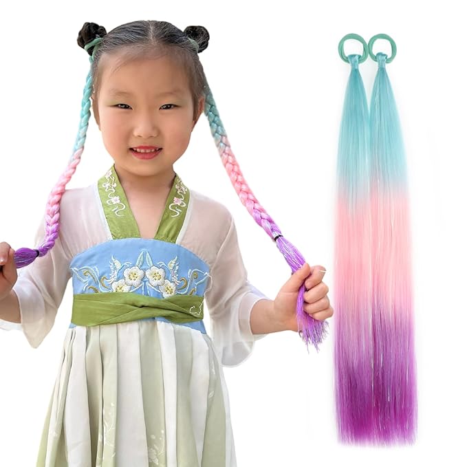 Colored Hair Extensions Ponytail Extension Colorful 2 Packs, 20 inch Crazy Hair Day Accessories for Women, DIY Festival Wacky Rave Braids,Tinsel Mixed