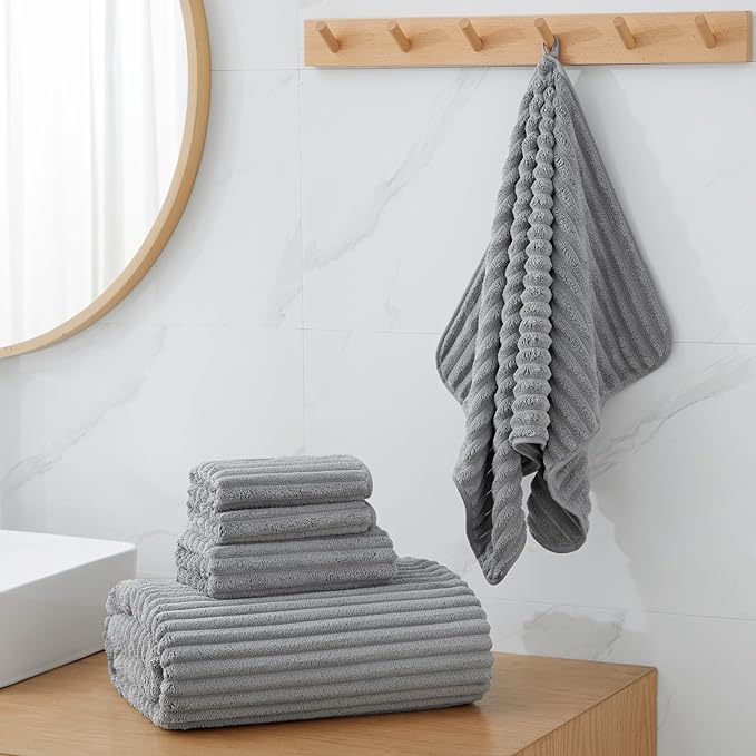Oversized Bath Sheets 40x80 Inches Extra Large Bath Towels for Adults Super Soft Quick Dry Highly Absobent Microfiber Shower Towels for Bathroom, Pool, Gym, Yoga Towel (Gray, 2Piece)