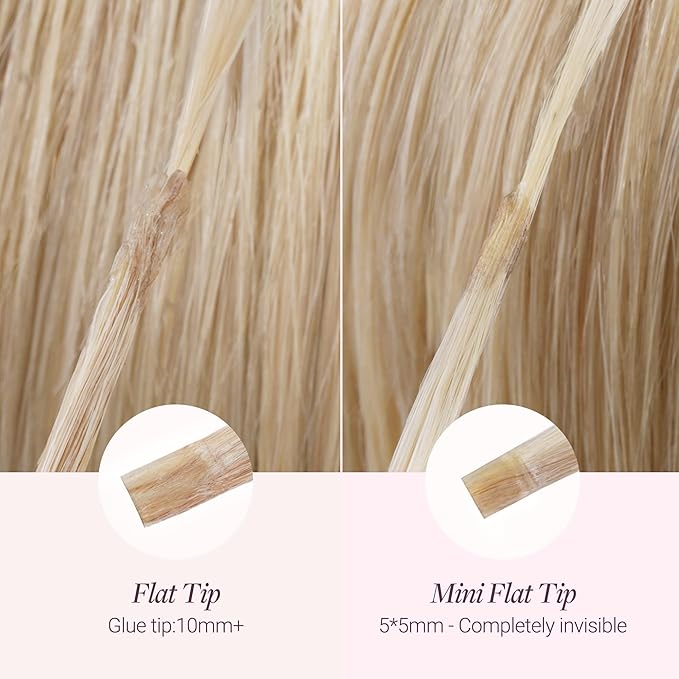 GOO GOO Mini Flat Tip Hair Extensions K Tip, Invisible Hot Fusion Human Hair Extensions, 22inch 50g 63S, 16/22 Light Blonde Highlighted Golden Blonde