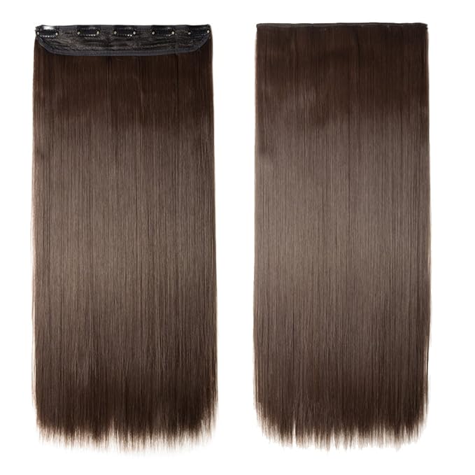 S-noilite® Trendy Medium Brown 30" Straight Curly 3/4 Full Head One Piece 5clips Clip in Hair Extensions Long Poplar Style for Xmas Gifts