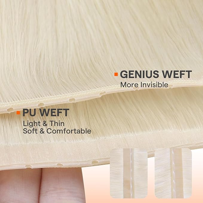 Full Shine Ovo Weft Hair Extensions Butterfly Weft Extensions Remy Straight Hair Color Platinum Blonde 18 Inch 100G Double Side Pu Hole Weft For Women