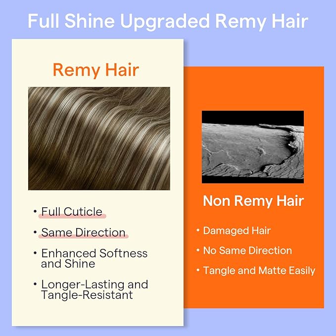 Full Shine Clip in Hair Extensions Balayage Invisible Hair Extensions Human Hair Balayage Medium Brown to Ash Brown Mix Light Blonde Double Weft Human Hair Clip in Extensions 18 Inch 7 Pcs 120 G