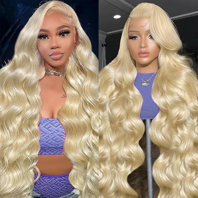 32 Inch 613 13x6 Lace Front Wig Human Hair 200% Density Blonde Body Wave Lace Front Wigs Human Hair Pre Plucked 613 Blonde HD Lace Frontal Wigs