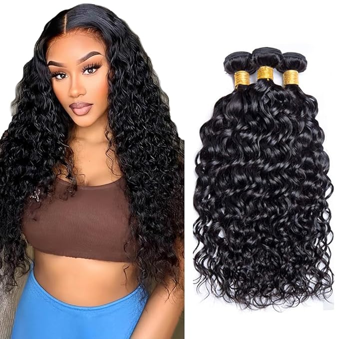 Water Wave Bundles Human Hair Black Natural Color Bundle Brazilian Unprocessed Virgin Hair 150g/3 Bundles 22 24 26 Inch Water Wave Human Hair Weave