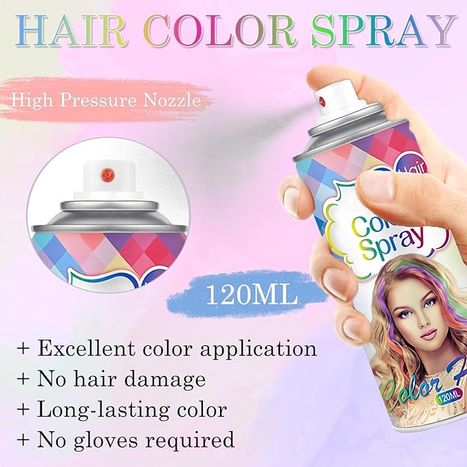 Blue Temporary Hair Color Spray for Kids Women, One-Time Use Washable Hair Dye, Non-sticky Colored Hair Spray for Christmas Party, Cosplay, Crazy Hair Day (Blue, 120ML)