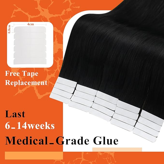 Full Shine Human Hair Tape in Extensions 20Inch Black Seamless Tape in Hair Extensions 50Grams Tape in Hair Extensions Real Human Hair 20Pcs Seamless Skin Weft Hair Extensions