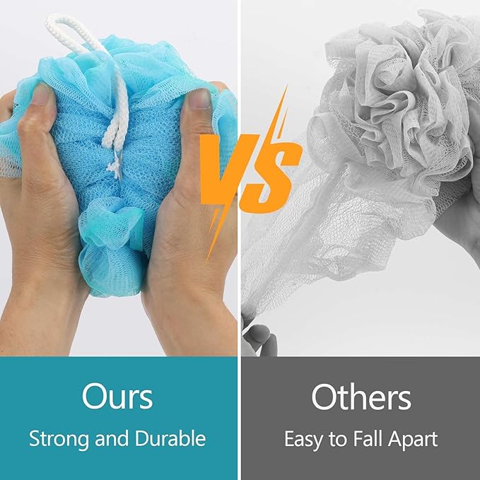 BTYMS Loofah Sponge XXL Large Shower Puffs 100g/pc, Exfoliating Mesh Pouf Bath Scrunchies - Pack of 4