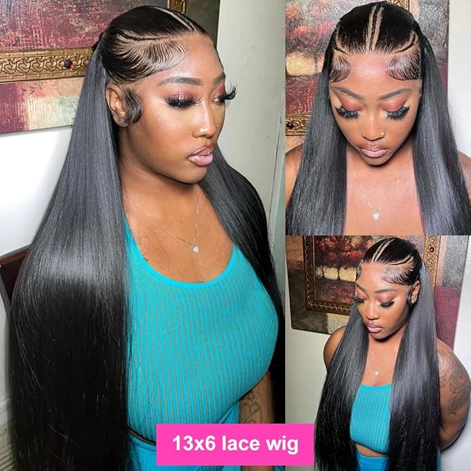13x6 Straight Lace Front Wigs Human Hair HD Transparent Lace Frontal Human Hair Wigs for Women Glueless Wigs Human Hair Pre Plucked Black Wig 200% Density 22 Inch