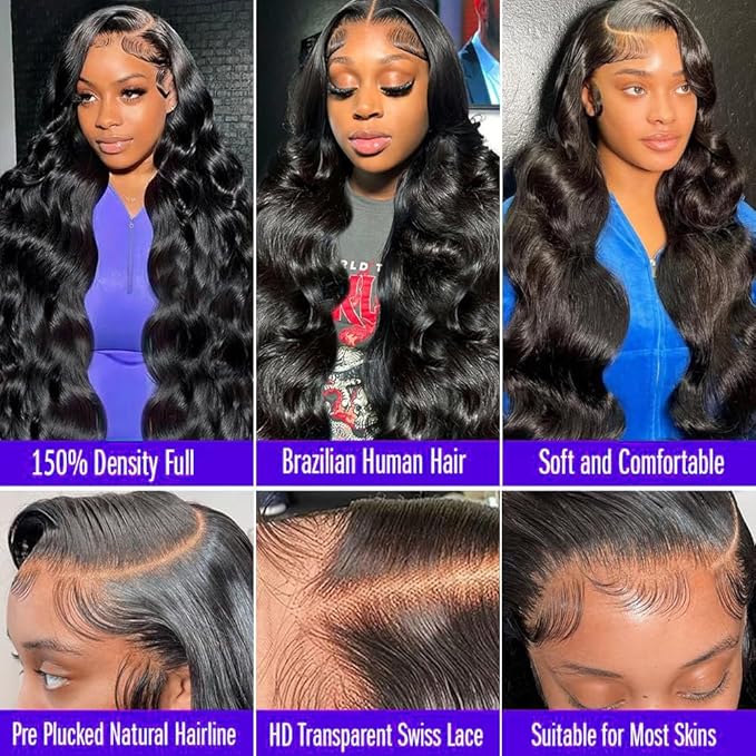 28 Inch Body Wave Lace Front Wigs Human Hair 13X4 HD Lace Frontal Wigs Human Hair 150% Density Glueless Wigs Human Hair Pre Plucked Body Wave Human Hair Wig for Black Women