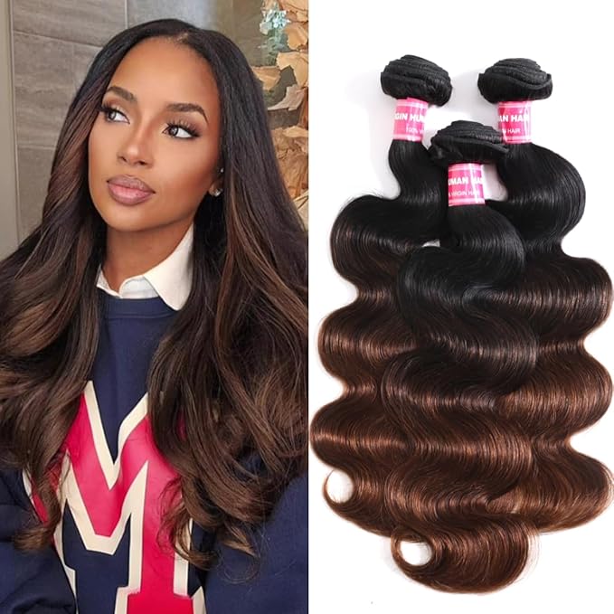 UNICE Chestnut Brown Ombre Body Wave Human Hair Weave 3 Bundles 18 20 22 inch Brazilian Remy Human Hair Wavy Sew in Human Hair Extensions