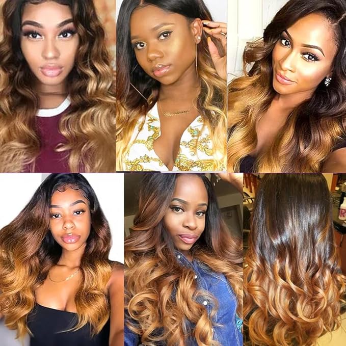 Blonde Bundles Human Hair 4/27 Body Wave Bundle Ombre Body Wave Bundle Three Tone Human Hair 3 Bundles 20 22 24 Inch 8A Peruvian Hair Extensions