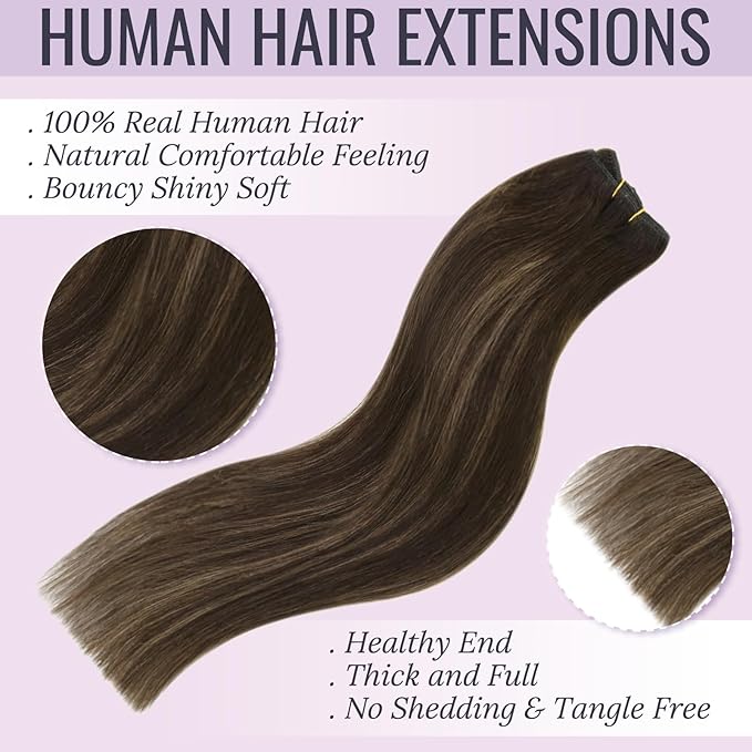 Fshine 24inch Brazilian Hand Tied Weft Hair Extension Human Hair Soft and Light Weight Remy Hair Specially for Your Fashionable Hairstyle 100g Balayage Brown Mixed Light Brown Weft Hair Extensions