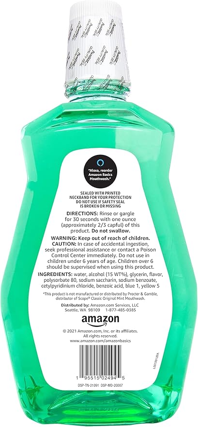 Amazon Basics Fresh Breath Mouthwash, Mint, 50.7 Ounce (Pack of 1), (Previously Solimo)