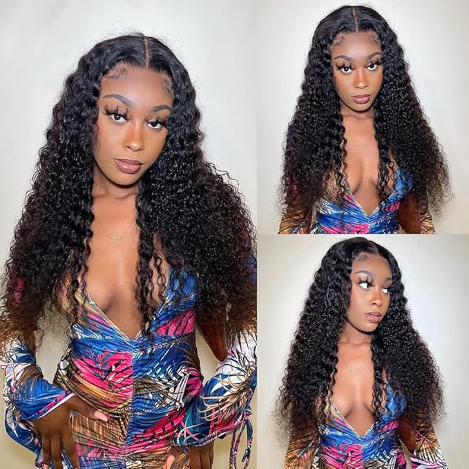 13x4 Water Wave Lace Front Wigs for Women Human Hair Pre Plucked Water Wave Lace Frontal Wig with Baby Hair Natural Color HD Transparent Deep Wave Lace Front Wigs
