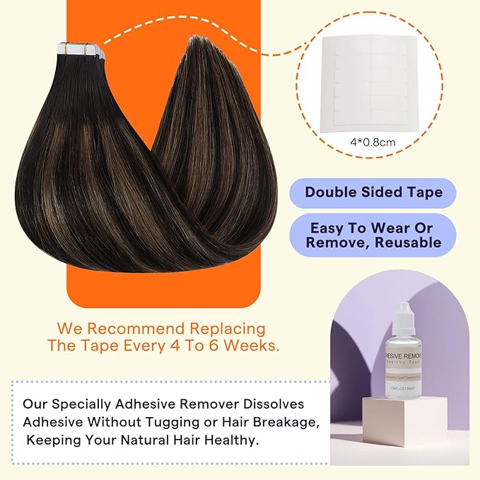 Full Shine Human Hair Tape ins Human Hair Extensions Brown Ombre with Shadow Roots 2/8/2 Tape in Extensions 14 Inch Hair Extensions Tape in Human Hair 50g 20pcs Seamless Extensions