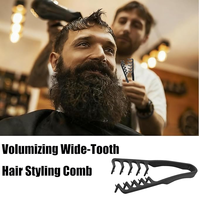 2 Pcs Texture Comb, Voluminous Wide-Toothed Hair Comb, Apparatus Maximum Lift Roots Volume Tool, Barber Wide Fine-Toothed Dual-Purpose Set, ABS Plastic with Textured Grip Tool for Men (Black+Grey)