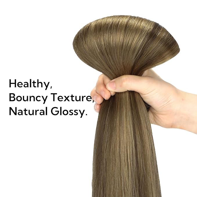 HOTBANANA Clip in Hair Extensions Real Human Hair, 5Pcs 80g 20 Inch Chocolate Brown Mixed Caramel Blonde Balayage Straight Remy Clip in Extensions