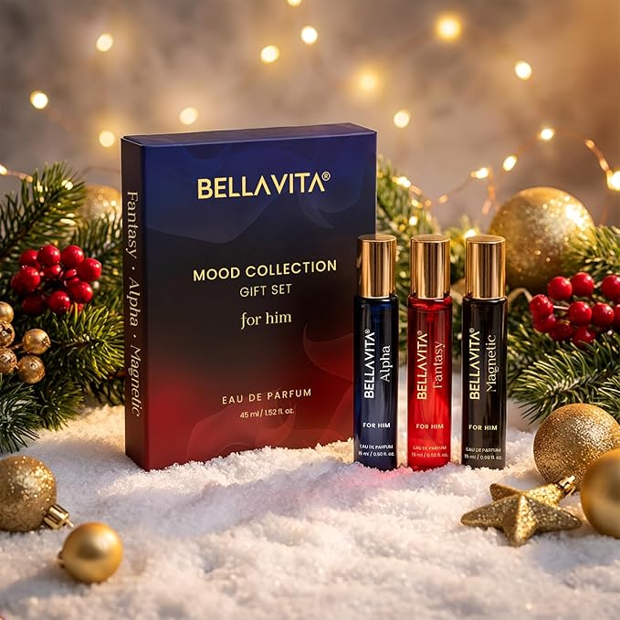 BellaVita Luxury Mood Collection Gift Set (3x15ml) for Men | Pheromone Inspired Technology Long Lasting Fragrance | Includes Alpha, Fantasy & Magnetic Perfumes | Woody, Vanilla, Benzoin and Cedarwood