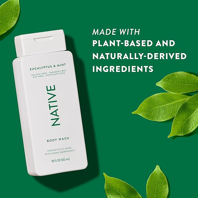 Native Body Wash Contains Naturally Derived Ingredients | For Women & Men, Sulfate, Paraben, & Dye Free Leaving Skin Soft and Hydrated | Eucalyptus & Mint 18 oz