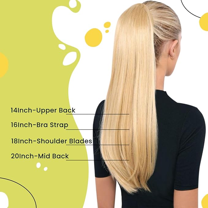 RUNATURE Ponytail Extension Human Hair, Real Hair Ponytail Extension with Magic Paste, Straight Blonde Hair, Tangle Free for Daily Wearing, 14 Inch 70g #800 Platinum Blonde